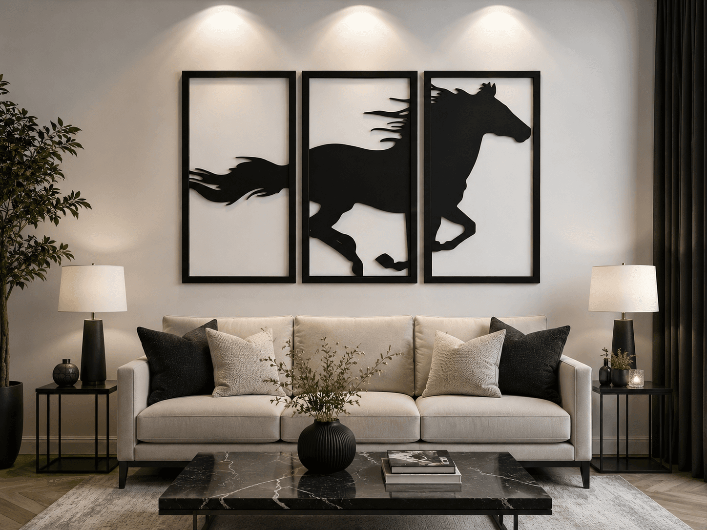 3 Panel Running Horse Wall Art